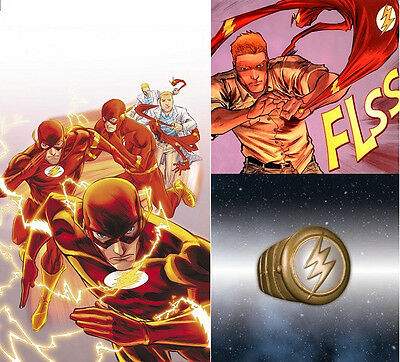Comic panels showing the Flash and his costume ring