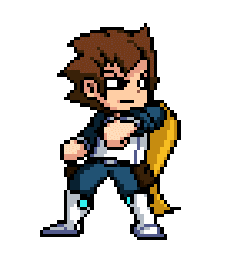 Pixel-art superhero in motion