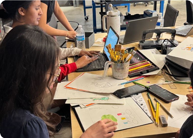 Bowie students work on designs.
